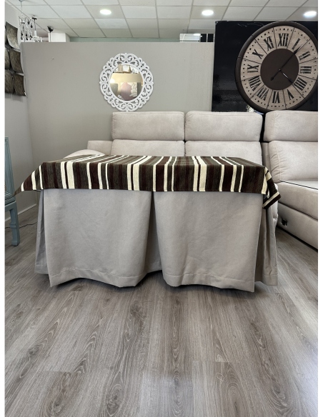 Ropa de Mesa de Camilla Antimanchas Aterciopelada Triple Grueso Nature Beige con Tapete Deluxe Líneas Tonos Beige