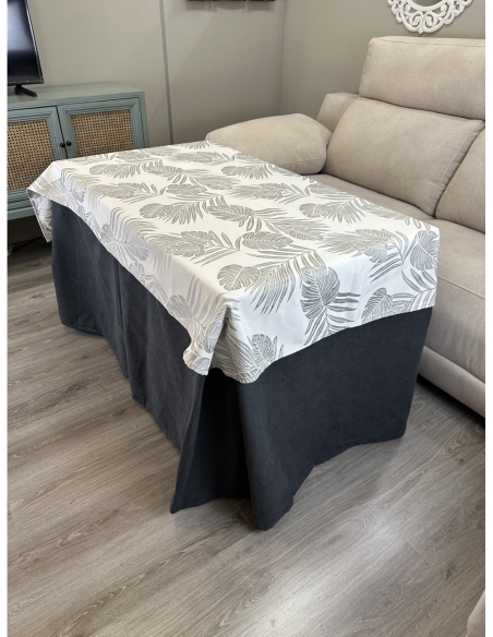 Ropa de Mesa de Camilla Antimanchas Aterciopelada Triple Grueso Marengo con Tapete Deluxe Palmeras Gris