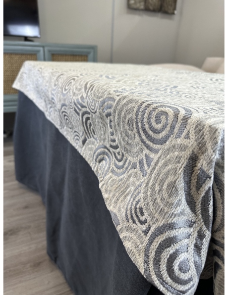 Ropa de Mesa de Camilla Antimanchas Aterciopelada Triple Grueso Marengo con Tapete Deluxe Círculos Gris