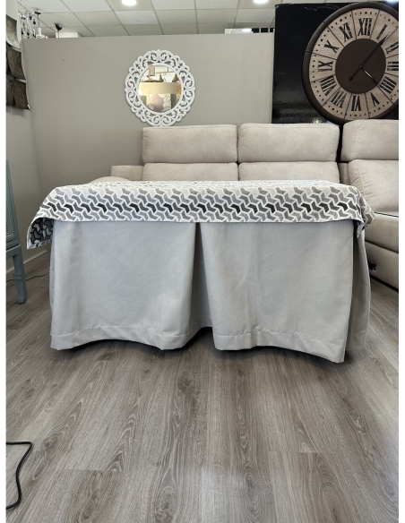 Ropa de Mesa de Camilla Antimanchas Aterciopelada Triple Grueso Gris Perla con Tapete Deluxe Covap Prisma