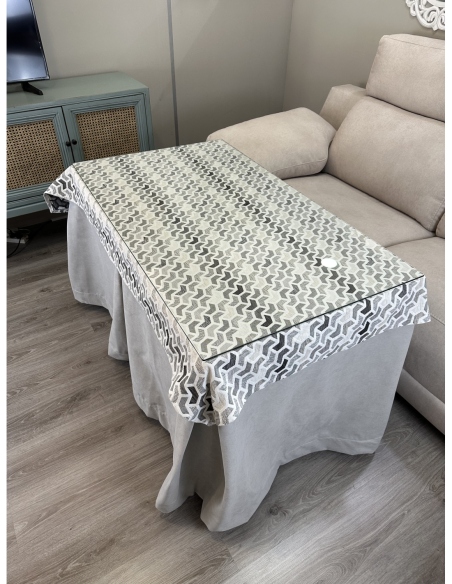 Ropa de Mesa de Camilla Antimanchas Aterciopelada Triple Grueso Gris Perla con Tapete Deluxe Covap Prisma