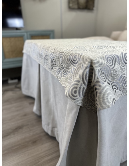 Ropa de Mesa de Camilla Antimanchas Aterciopelada Triple Grueso Gris Perla con Tapete Deluxe Círculos Gris