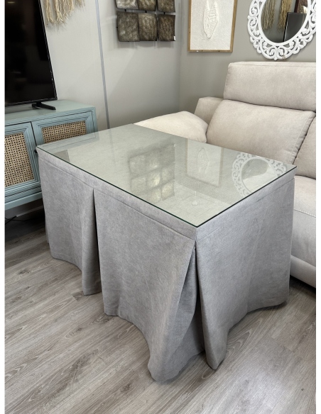 Ropa de Mesa de Camilla Antimanchas Aterciopelada Triple Grueso Gris Moderno con Tapete Deluxe