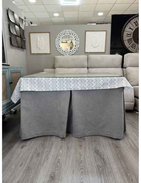 Ropa de Mesa de Camilla Antimanchas Aterciopelada Triple Grueso Gris Moderno con Tapete Deluxe