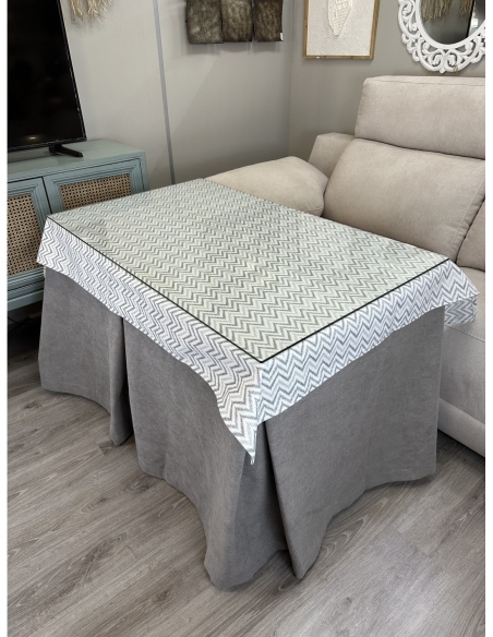 Ropa de Mesa de Camilla Antimanchas Aterciopelada Triple Grueso Gris Moderno con Tapete Deluxe