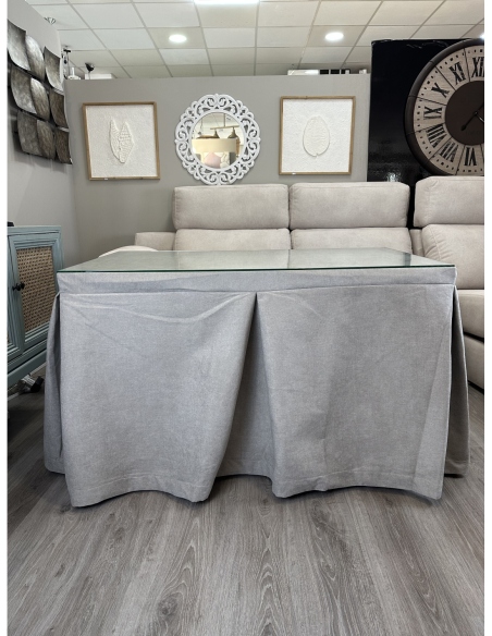 Ropa de Mesa de Camilla Antimanchas Aterciopelada Triple Grueso Gris Claro Moderno con Tapete Deluxe