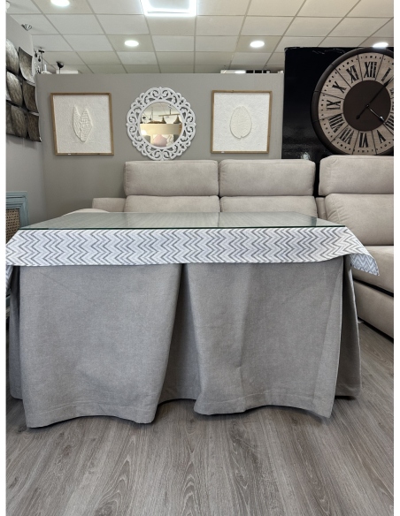 Ropa de Mesa de Camilla Antimanchas Aterciopelada Triple Grueso Gris Claro Moderno con Tapete Deluxe