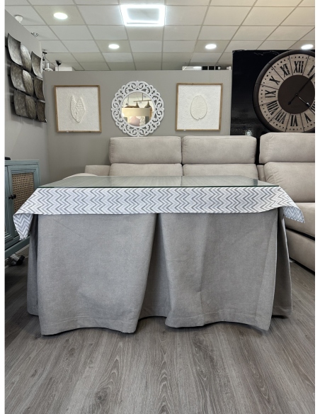 Ropa de Mesa de Camilla Antimanchas Aterciopelada Triple Grueso Gris Claro Moderno con Tapete Deluxe