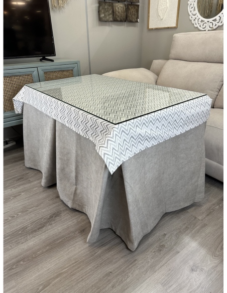 Ropa de Mesa de Camilla Antimanchas Aterciopelada Triple Grueso Gris Claro Moderno con Tapete Deluxe