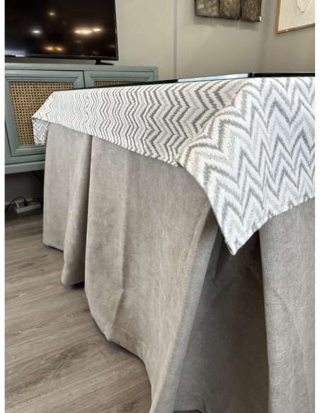 Ropa de Mesa de Camilla Antimanchas Aterciopelada Triple Grueso Gris Claro Moderno con Tapete Deluxe