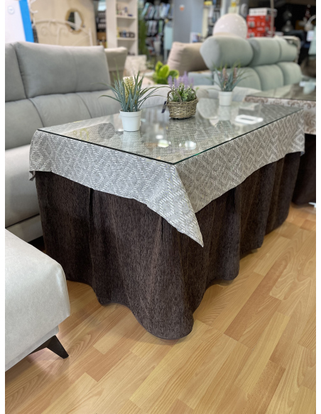 Pack Mesa, Cristal y Ropa Chenilla 8 Pliegues (Incluye Tapete Regalo)