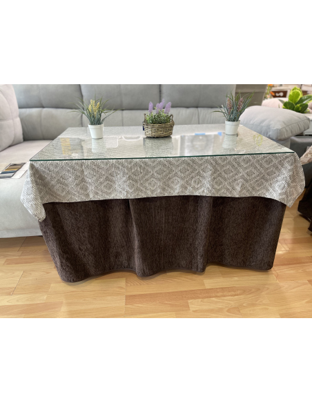 Pack Mesa, Cristal y Ropa Chenilla 8 Pliegues (Incluye Tapete Regalo)