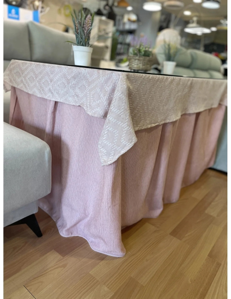 Pack Mesa, Cristal y Ropa Chenilla 8 Pliegues (Incluye Tapete Regalo)