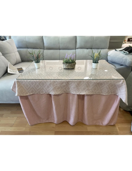 Pack Mesa, Cristal y Ropa Chenilla 8 Pliegues (Incluye Tapete Regalo)