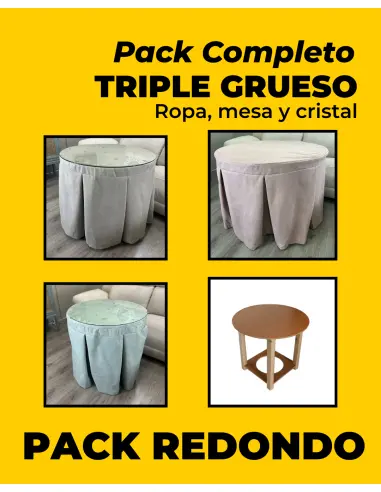 Pack Mesa DM Redonda y Ropa con Tapete de Regalo y Cristal Opcional