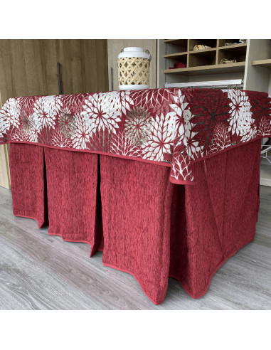 Ropa de mesa camilla tejida en chenilla 8  pliegues Granate Costura Reforzada con Tapete Eco Granate Multimedida