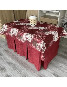 Ropa de mesa camilla tejida en chenilla 8 pliegues Granate Costura Reforzada con Tapete Eco Granate Multimedida