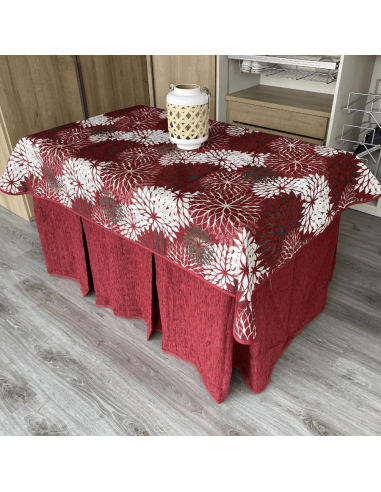 Ropa de mesa camilla tejida en chenilla 8  pliegues Granate Costura Reforzada con Tapete Eco Granate Multimedida