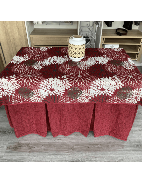 Ropa de mesa camilla tejida en chenilla 8  pliegues Granate Costura Reforzada con Tapete Eco Granate Multimedida