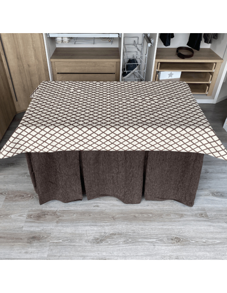 Ropa mesa camilla chenilla 8  Pliegues chocolate Costura Reforzada con Tapete Libano Choco Multimedida