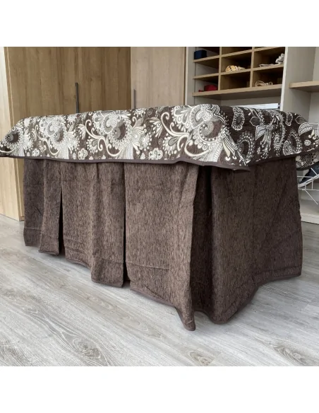 Ropa de Mesa Camilla Chenilla 8 Pliegues Chocolate Costura Reforzada con Tapete Eco Chocolate Multimedida