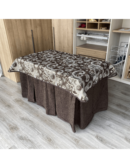 Ropa de Mesa Camilla Chenilla 8 Pliegues Chocolate Costura Reforzada con Tapete Eco Chocolate Multimedida