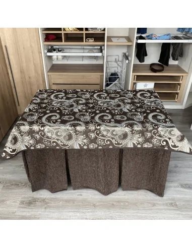 Ropa de Mesa Camilla Chenilla 8 Pliegues Chocolate Costura Reforzada con Tapete Eco Chocolate Multimedida