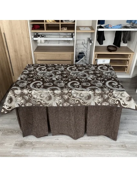 Ropa de Mesa Camilla Chenilla 8 Pliegues Chocolate Costura Reforzada con Tapete Eco Chocolate Multimedida