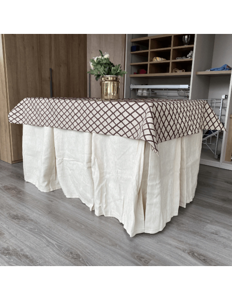 Ropa de Mesa Camilla Elegante 10 Pliegues Reforzada color Marfil con Tapete Libano Multimedida