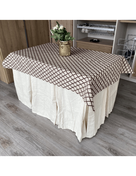 Ropa de Mesa Camilla Elegante 10 Pliegues Reforzada color Marfil con Tapete Libano Multimedida