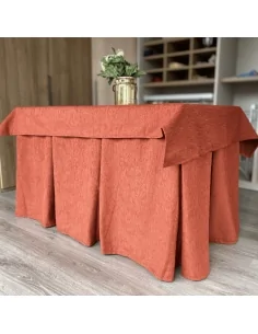 Ropa de Mesa Camilla Elegante 10 Pliegues Reforzada color Teja con Tapete Miranda Multimedida 2
