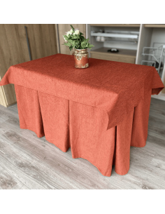 Ropa de Mesa Camilla Elegante 10 Pliegues Reforzada color Teja con Tapete Miranda Multimedida