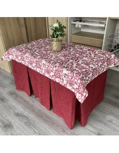 Ropa de Mesa de Camilla Elegante 10 Pliegues Reforzada color Granate con Tapete Eco Multimedida