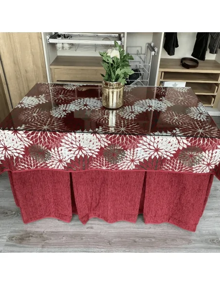 Conjunto Chenilla 8 Pliegues Granate Costura Reforzada con Tapete Eco Granate