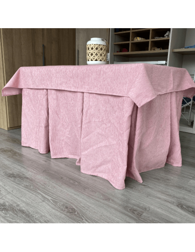 Ropa de Mesa Camilla Elegante 10 Pliegues Reforzada color Rosa con Tapete Miranda Multimedida