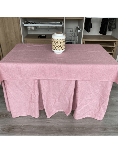 Ropa de Mesa Camilla Elegante 10 Pliegues Reforzada color Rosa con Tapete Miranda Multimedida