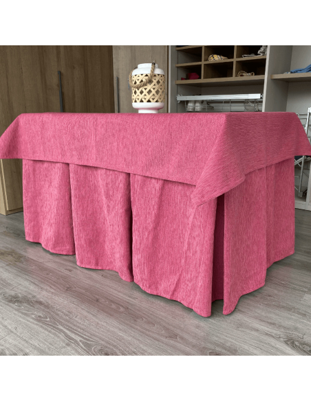 Ropa de Mesa Camilla Elegante 10 Pliegues Reforzada color Fucsia con Tapete Miranda Multimedida