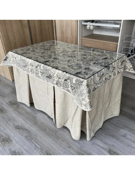 Conjunto Chenilla 8 Pliegues Beige Costura Reforzada con Tapete Eco Beige