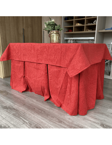 Ropa de Mesa Camilla Elegante 10 Pliegues Reforzada color Rojo con Tapete Miranda Mulmedida