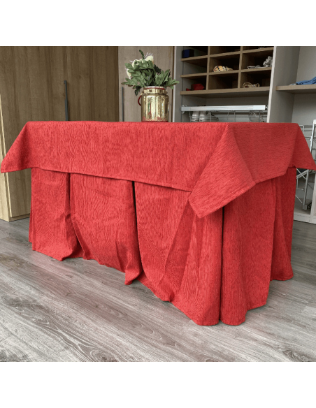 Ropa de Mesa Camilla Elegante 10 Pliegues Reforzada color Rojo con Tapete Miranda Mulmedida