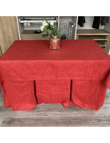 Ropa de Mesa Camilla Elegante 10 Pliegues Reforzada color Rojo con Tapete Miranda Mulmedida