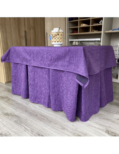 Ropa de Mesa Camilla Elegante 10 Pliegues Reforzada color Morado con Tapete Miranda Multimedida
