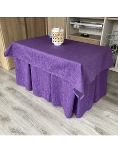 Ropa de Mesa Camilla Elegante 10 Pliegues Reforzada color Morado con Tapete Miranda Multimedida