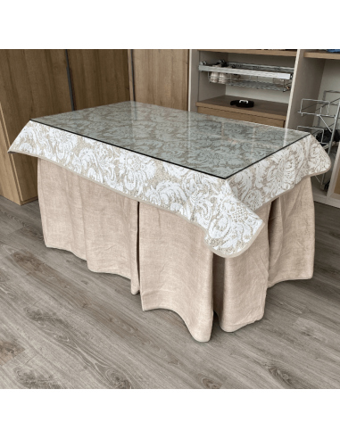 Conjunto Completo Antimanchas Aterciopelada Tapete Cosido Beige con Tapete Marfil