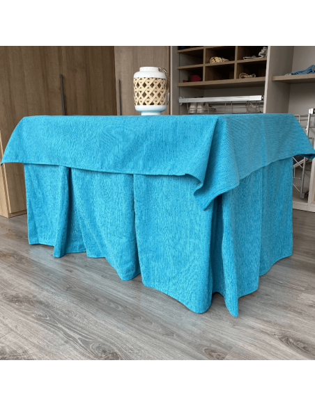 Ropa de Mesa Camilla Elegante 10 Pliegues Reforzada color Turquesa con Tapete Miranda Multimedida