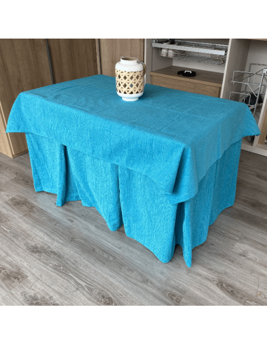 Ropa de Mesa Camilla Elegante 10 Pliegues Reforzada color Turquesa con Tapete Miranda Multimedida