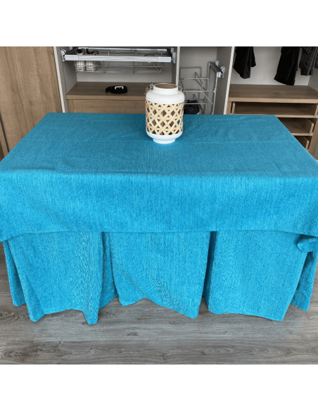 Ropa de Mesa Camilla Elegante 10 Pliegues Reforzada color Turquesa con Tapete Miranda Multimedida