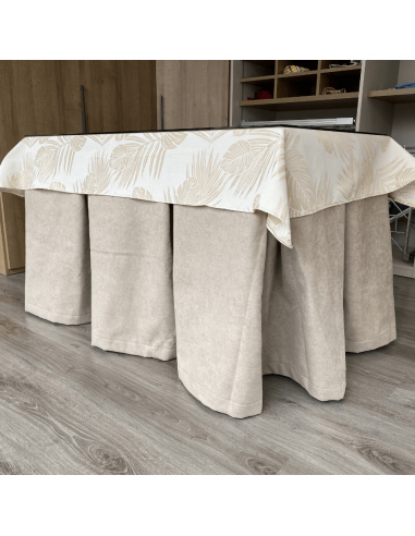 Conjunto Completo Antimanchas Aterciopelado Triple Grueso color Beige con Tapete Flor Beige