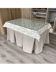 Conjunto Antimanchas Aterciopelado Triple Grueso color Beige con Tapete España Gris