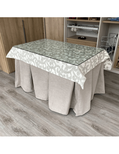 Conjunto Antimanchas Aterciopelado Triple Grueso color Beige con Tapete España Gris